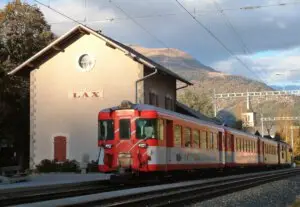 Treinstation van Lax in de Aletsch Arena, Wallis, Zwitserland